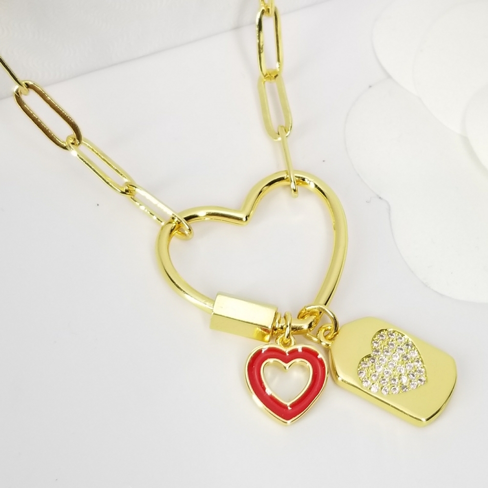 NEW 18K Gold Hears Carabiner Charms Necklace NWT - Picture 7 of 8